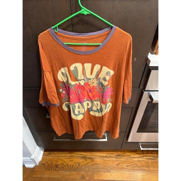 NATURAL LIFE Tops - Natural Life "Live Happy" ringer tee in a rust-orange color with grey trim xxl